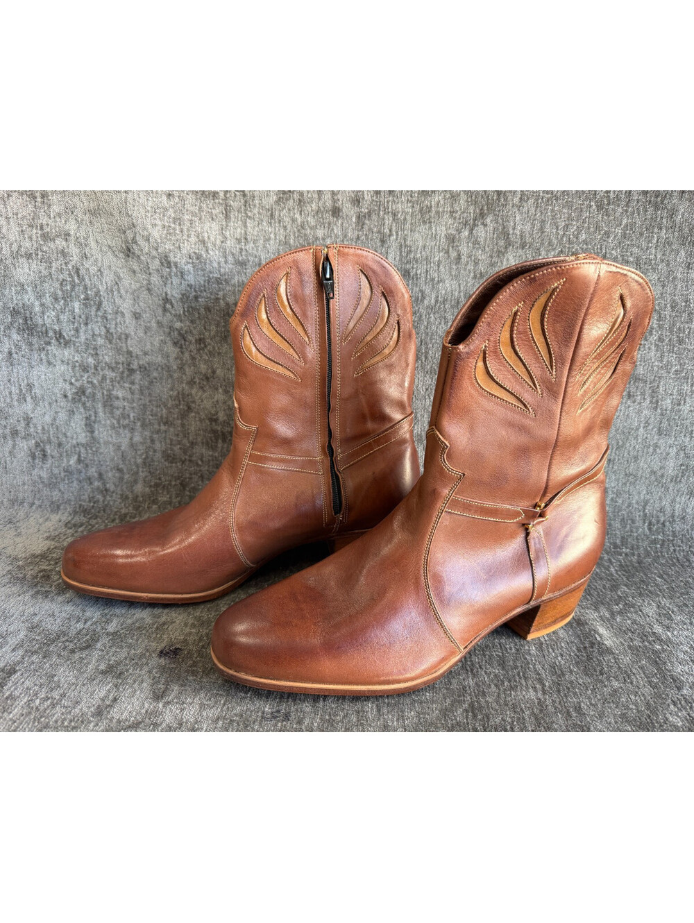 Vintage Florsheim Designer Collection Mens 11 D Brown Leather Zip Cowboy Boots